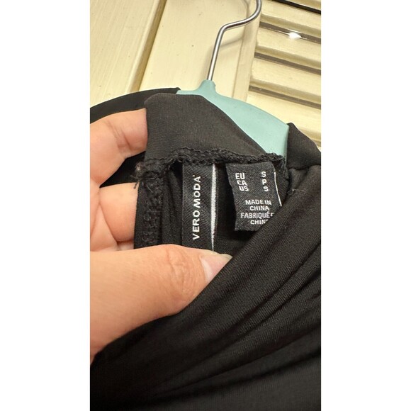 Vero Moda Hevia Long Sleeve Asymmetric Dress Black Size S Mock Neck Ruched - Picture 7 of 7